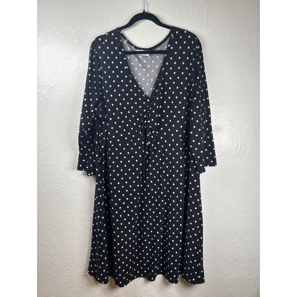 Woman's‎ 3X Midi Dress Black White Polka Dot Brunch Office Siren Wedding Guest